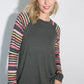 PLUS MULTI STRIPE PRINT AND SOLID MIXED CASUAL TOP