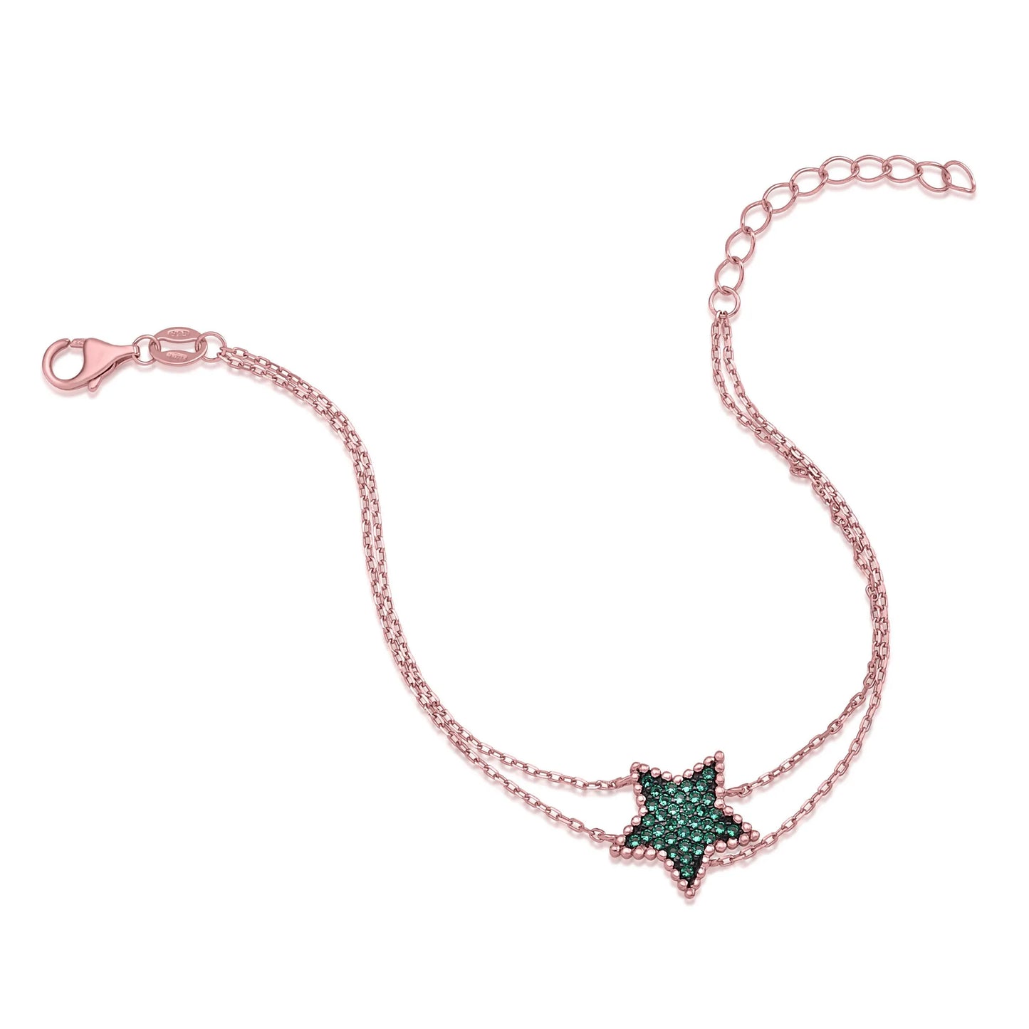 MASSETE Sterling Silver 925 Rose Gold Plated Star Beaded Pave CZ Bracelet Double Cable Chain