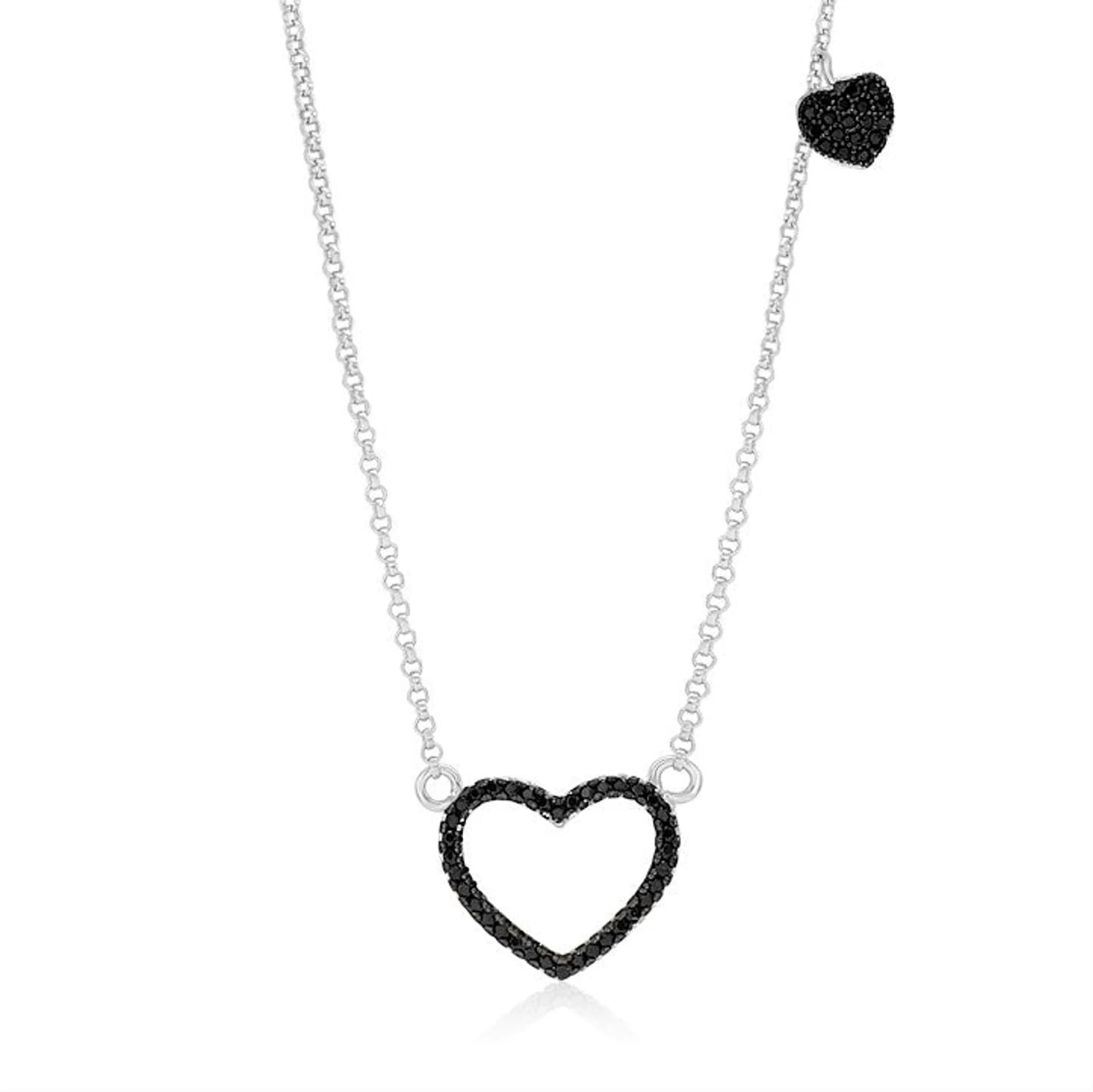 Sterling Silver 925 Open Heart Necklace Pendant Girls Teens Cubic Zirconia Strong Rolo Chain Italy