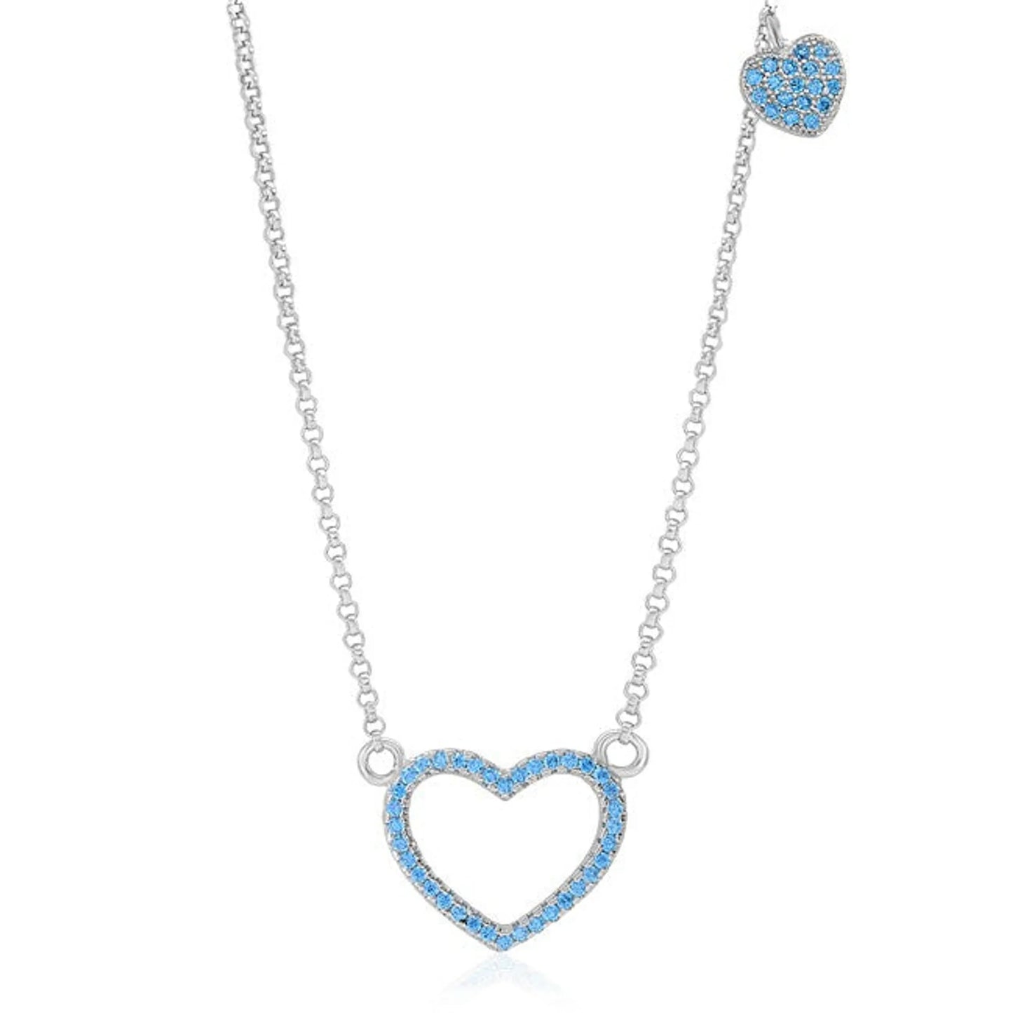 Sterling Silver 925 Open Heart Necklace Pendant Girls Teens Cubic Zirconia Strong Rolo Chain Italy