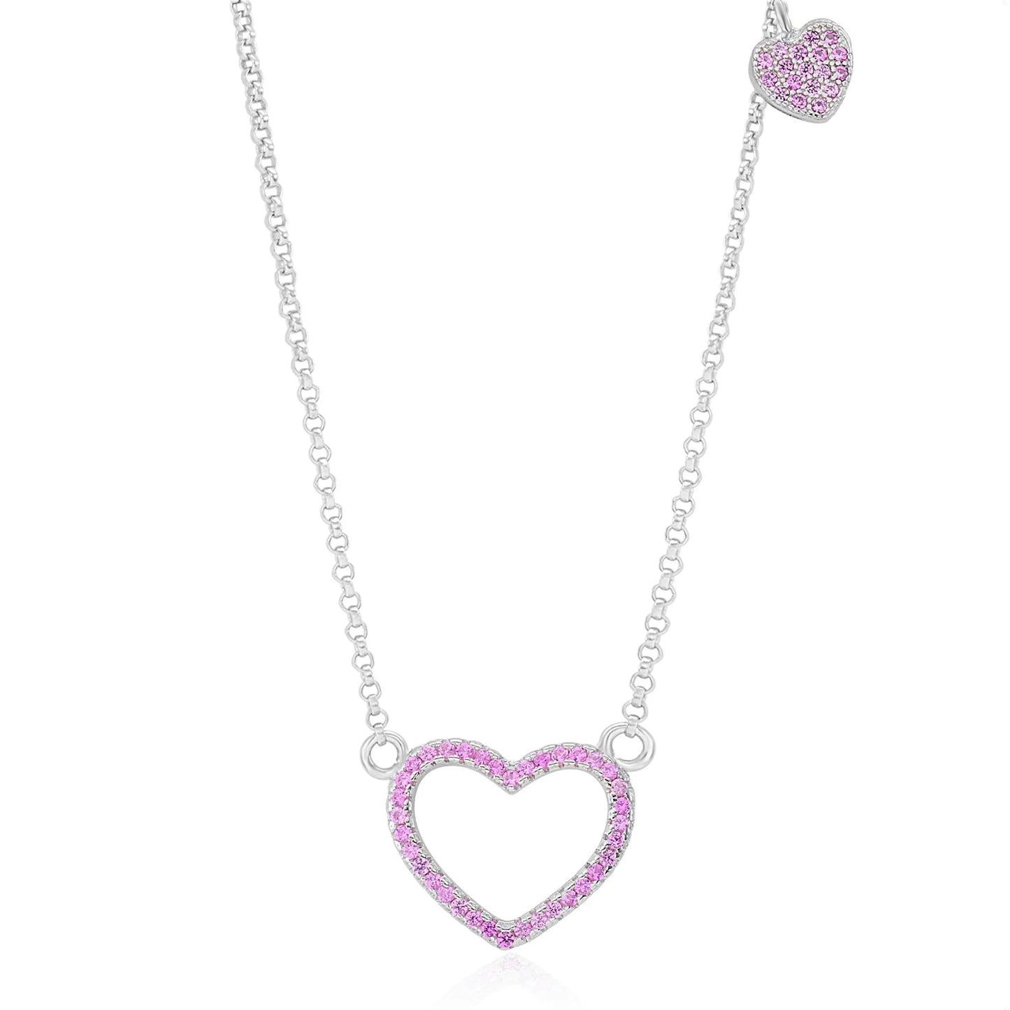 Sterling Silver 925 Open Heart Necklace Pendant Girls Teens Cubic Zirconia Strong Rolo Chain Italy