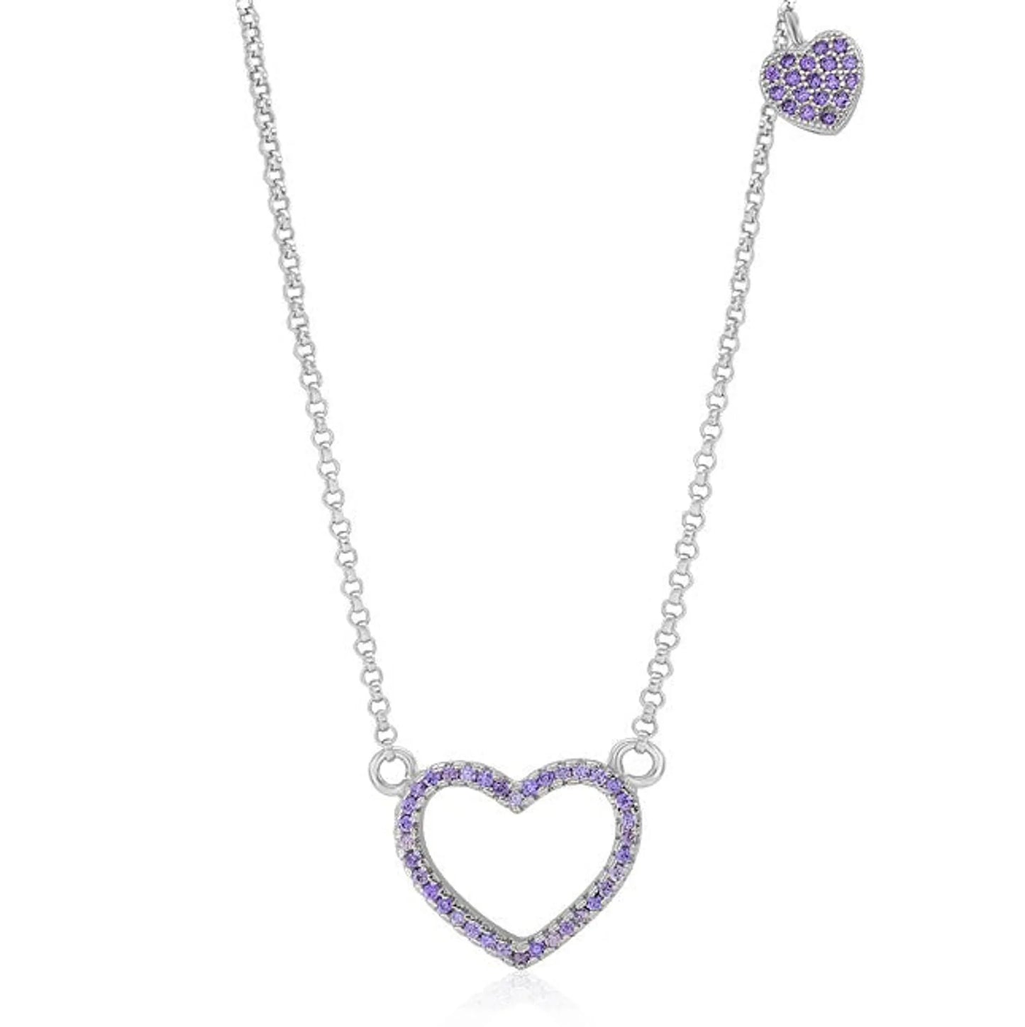 Sterling Silver 925 Open Heart Necklace Pendant Girls Teens Cubic Zirconia Strong Rolo Chain Italy