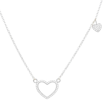 Sterling Silver 925 Open Heart Necklace Pendant Girls Teens Cubic Zirconia Strong Rolo Chain Italy