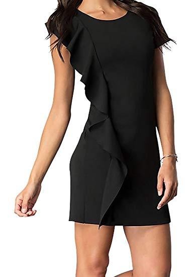 SHORT SLEEVE DRESS WITH ASYMMETRICAL RUFFLE