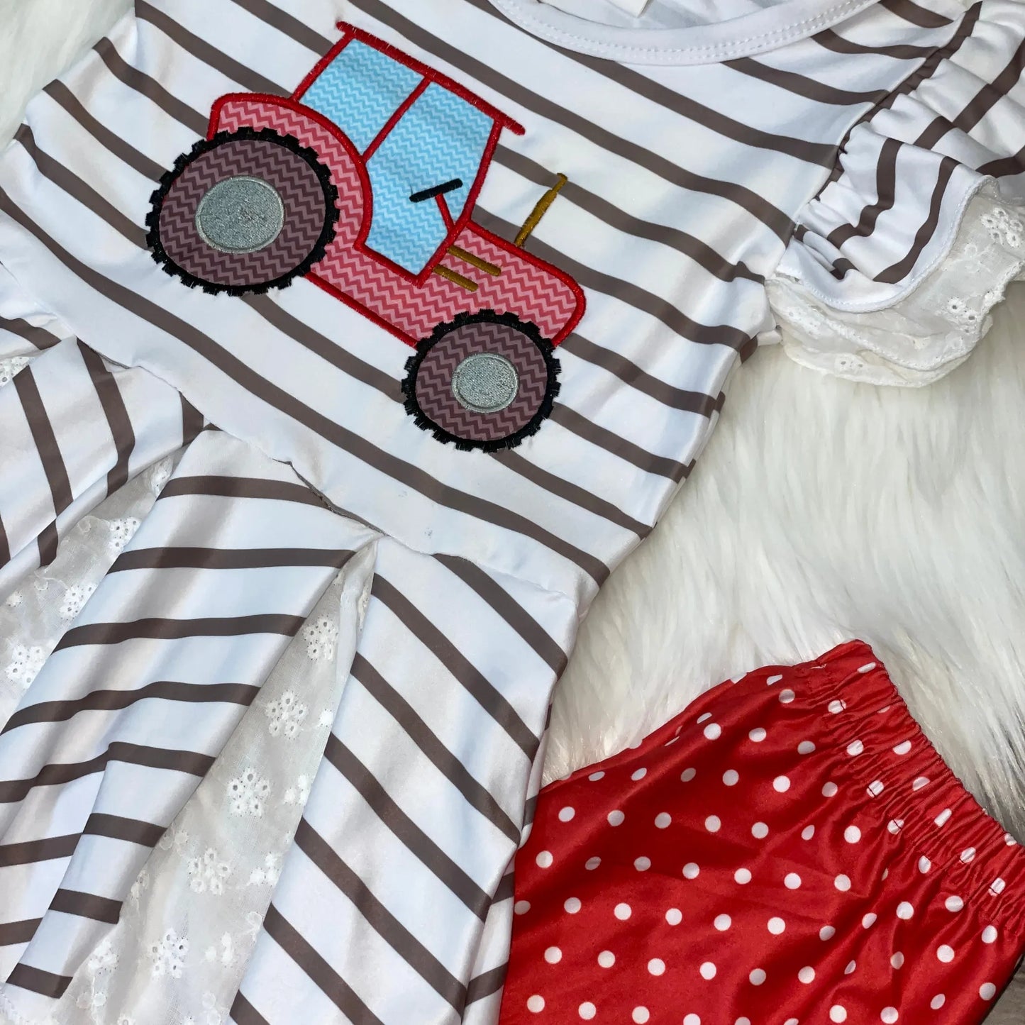 Embroidered Tractor Peplum and Capris Set