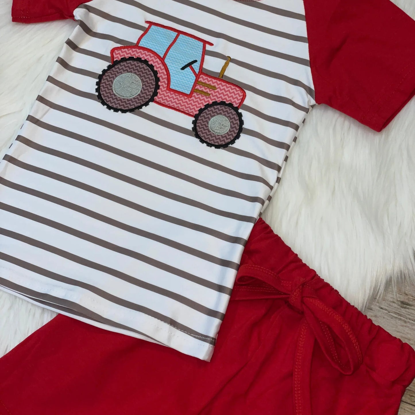 Embroidered Tractor Raglan and Short Set