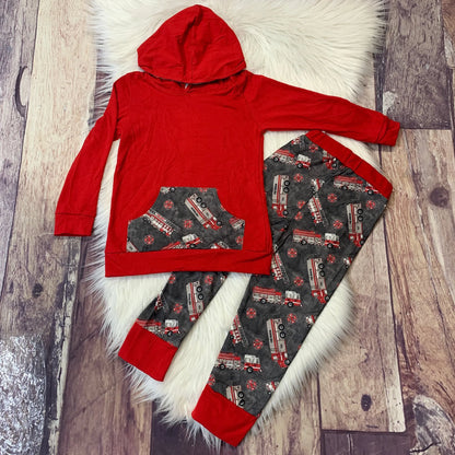 Boy's Hoodie & Pants Set - Fire Trucks