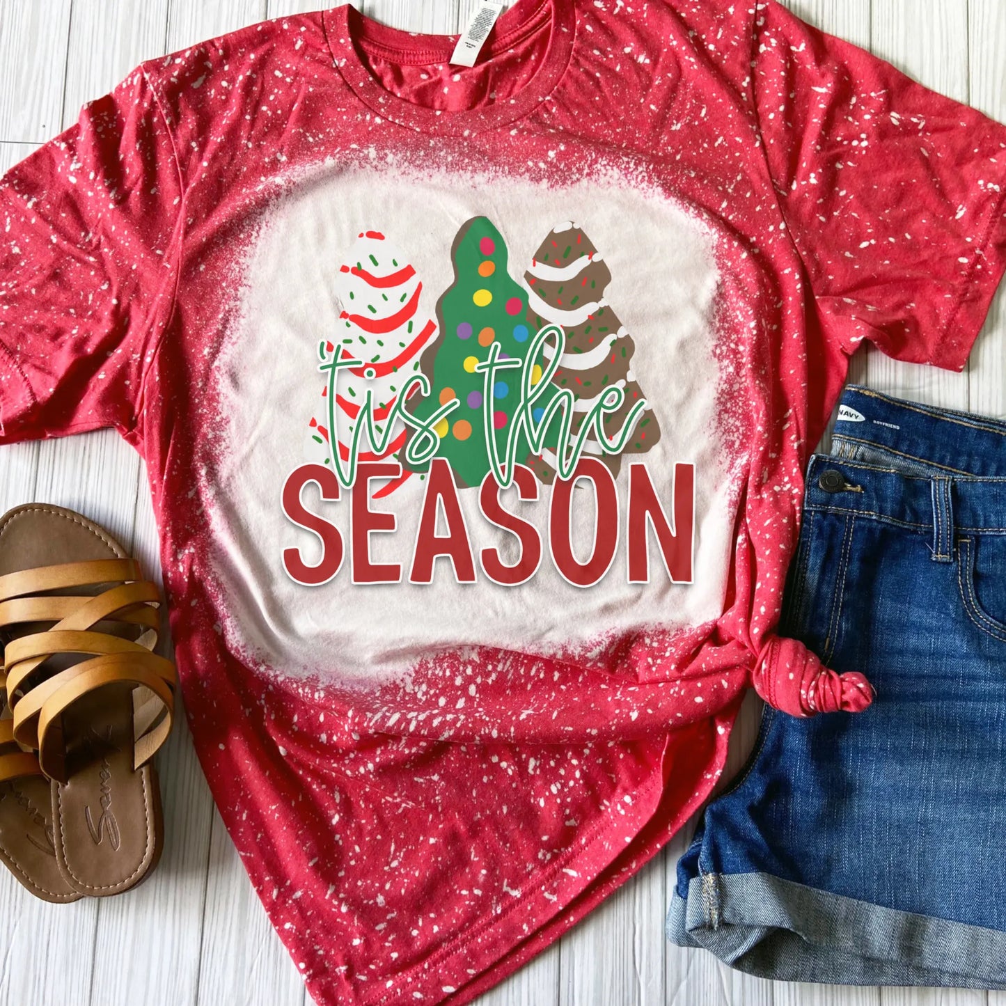 Tis The Season Bleached Shirt - Red Christmas