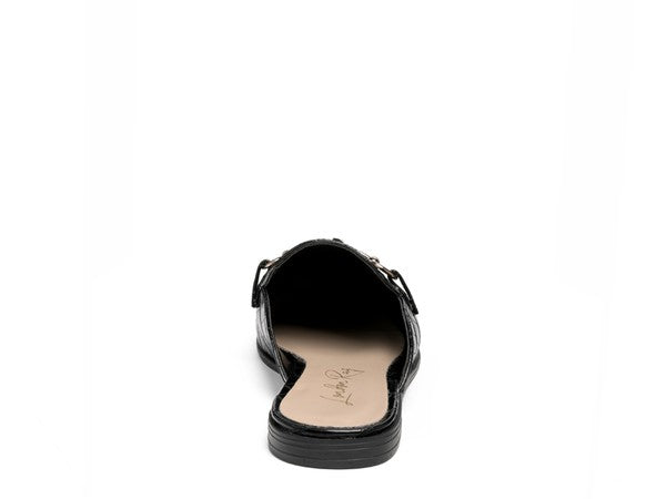 BEGONIA BUCKLED FAUX LEATHER CROC MULES