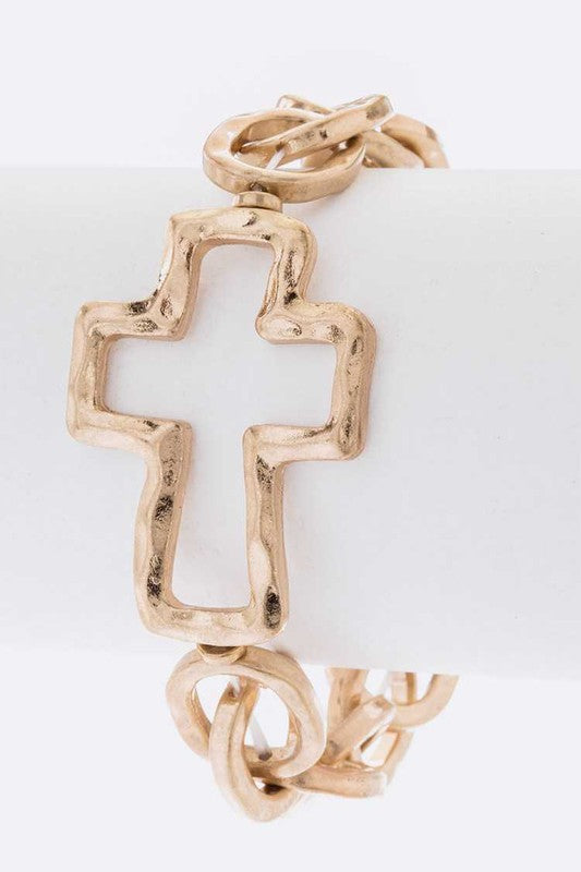 Hammer Cross Charm Stretch Chain Bracelet