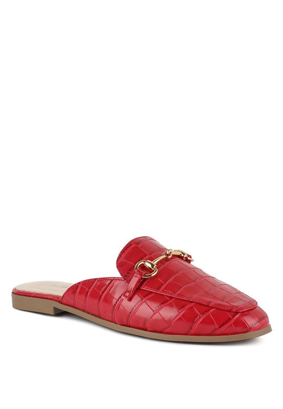 BEGONIA BUCKLED FAUX LEATHER CROC MULES