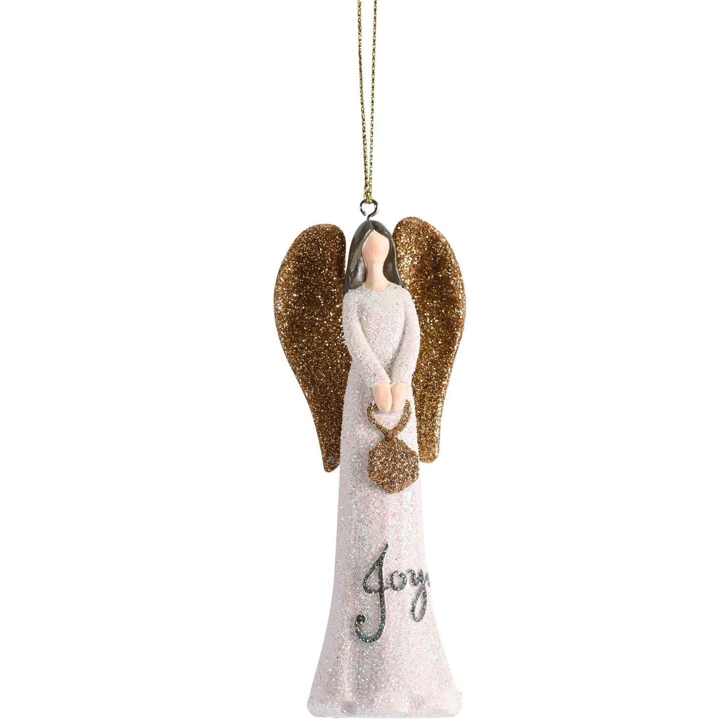 Ornament White Gold Glitter Angel Joy 4H