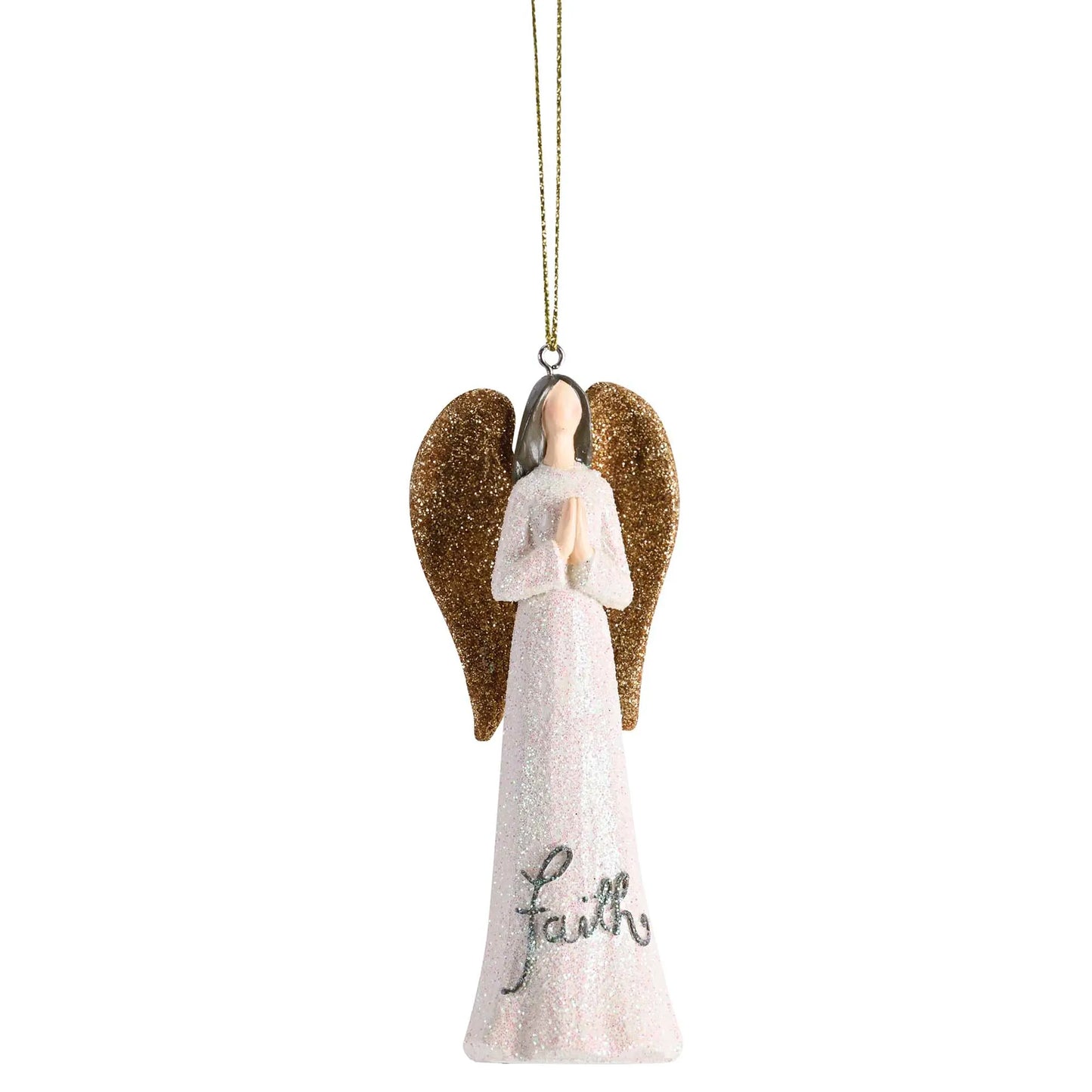 Ornament White Gold Glitter Angel Faith