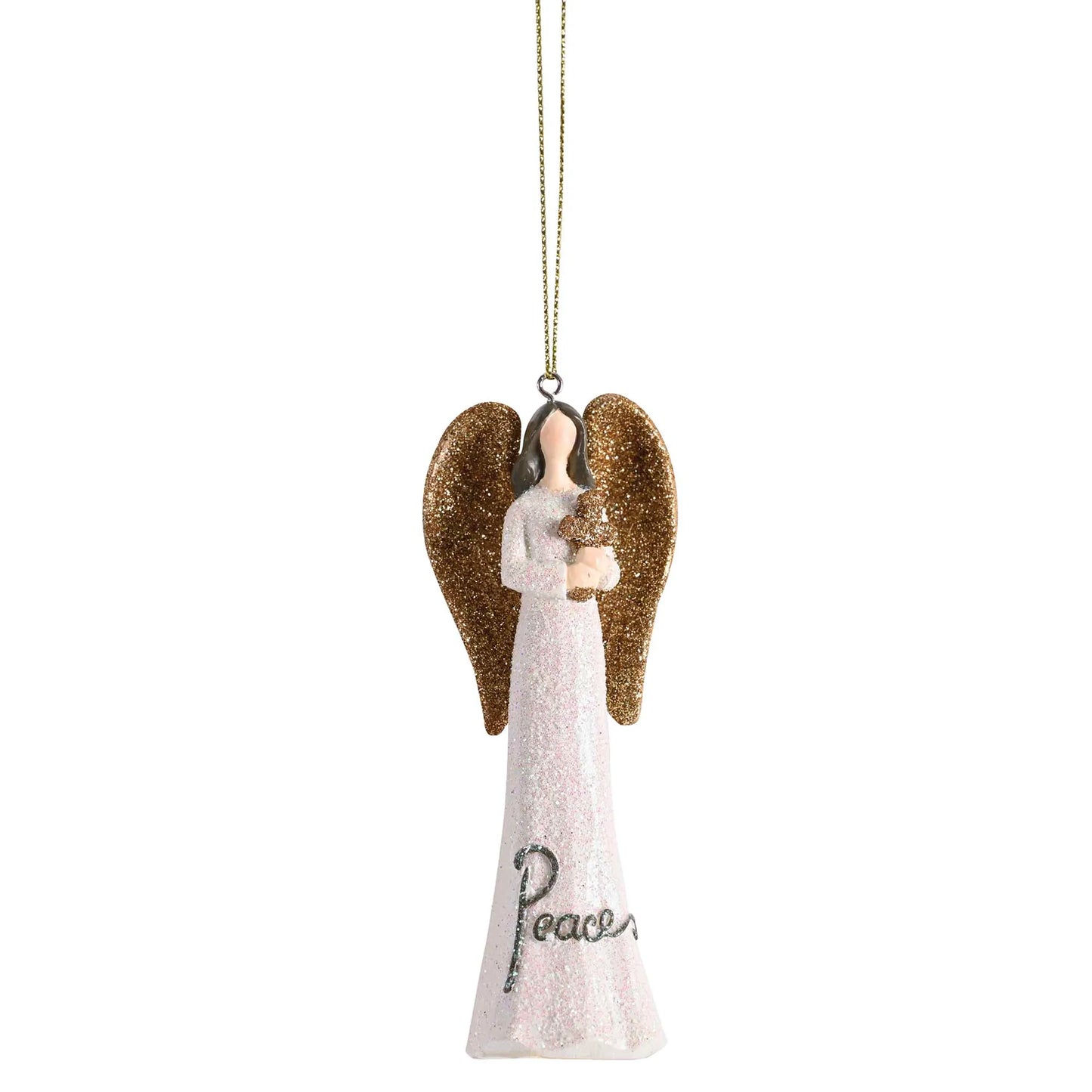 Ornament White Gold Glitter Angel Peace