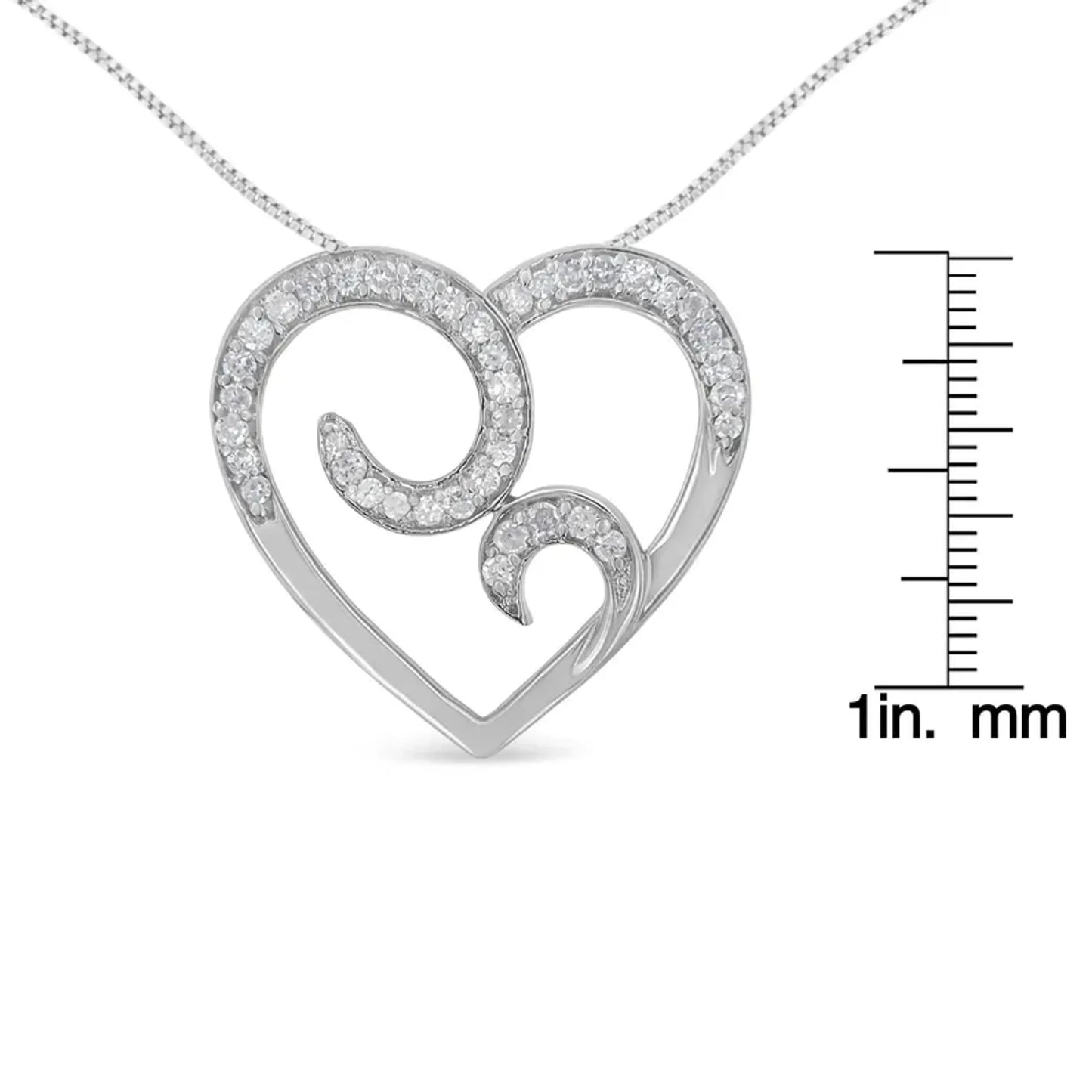 .925 Sterling Silver 1/4 cttw Round Diamond Heart Pendant Necklace (H-I, I1-I2)