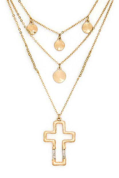 Cross Pendant Layered Necklace