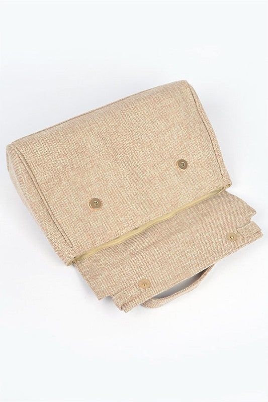 Large Top Handle Linen Convertible Bag