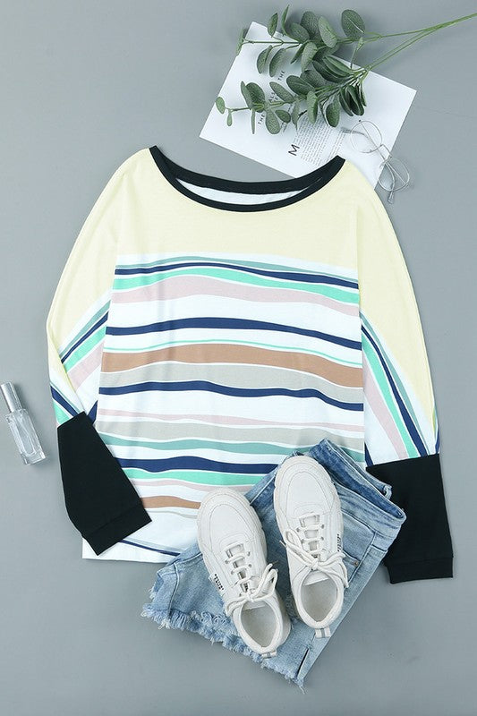 Women Striped Color Block Fit Long Sleeve Top