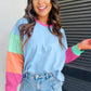 Women Colorblock Patchwork Long Sleeve Loose Top