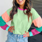 Women Colorblock Patchwork Long Sleeve Loose Top