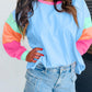 Women Colorblock Patchwork Long Sleeve Loose Top