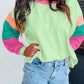 Women Colorblock Patchwork Long Sleeve Loose Top