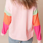 Women Colorblock Patchwork Long Sleeve Loose Top