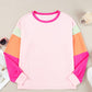 Women Colorblock Patchwork Long Sleeve Loose Top