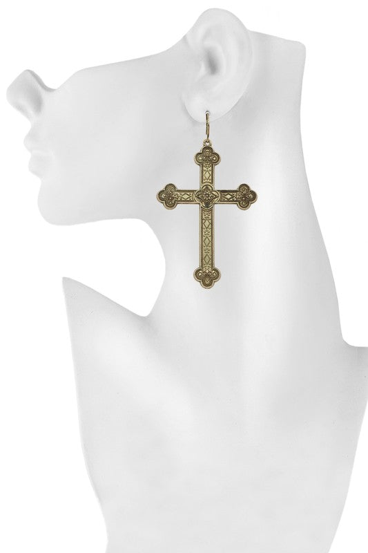 Gold Dipped Large Metal Cross Earring