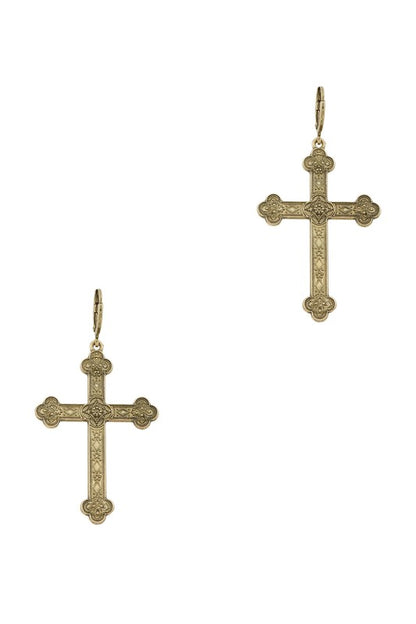 Gold Dipped Metal Cross Earring