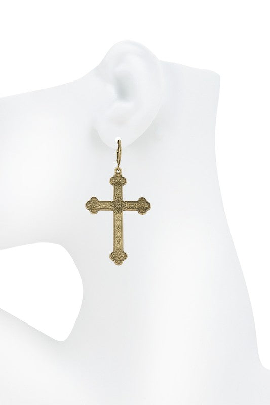 Gold Dipped Metal Cross Earring