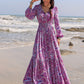 Printed Tie Neck Balloon Sleeve Maxi Dress