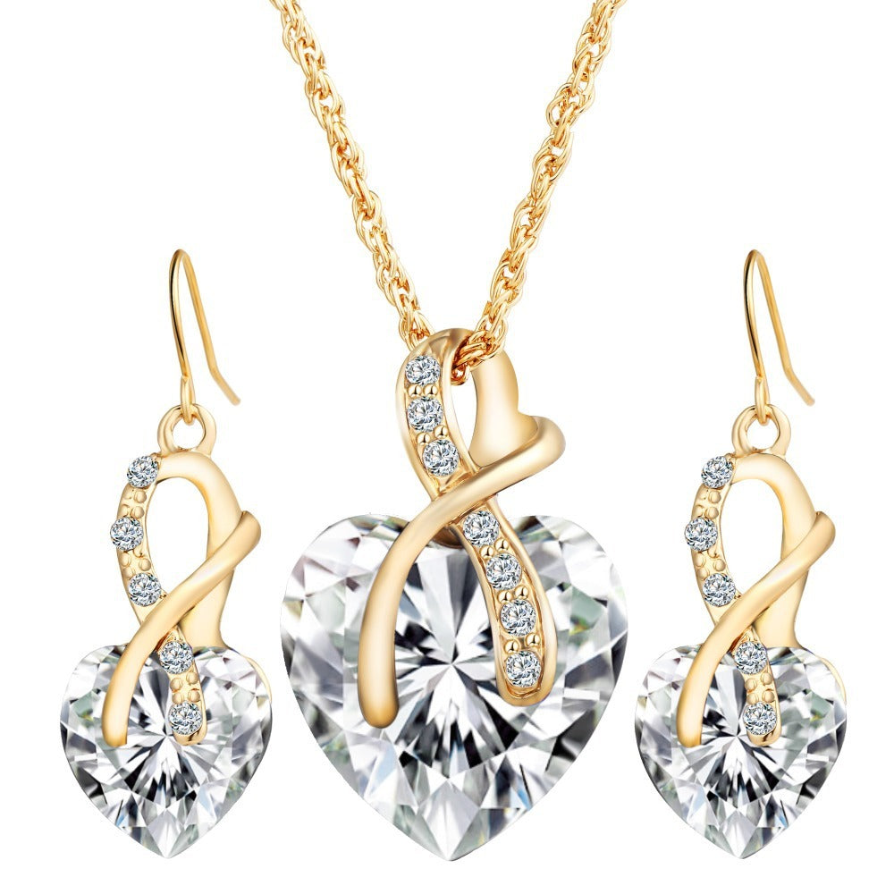 Heart-shaped faux austrian crystal zircon earrings