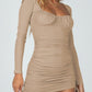 Drawstring Ruched Long Sleeve Mini Dress