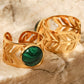 18k Gold Plated Malachite Leaf Ring