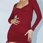 Drawstring Ruched Long Sleeve Mini Dress