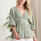 SS deep V neck button down top