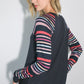 PLUS MULTI STRIPE PRINT AND SOLID MIXED CASUAL TOP