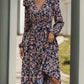 Perfee Printed Surplice Long Sleeve Midi Dress