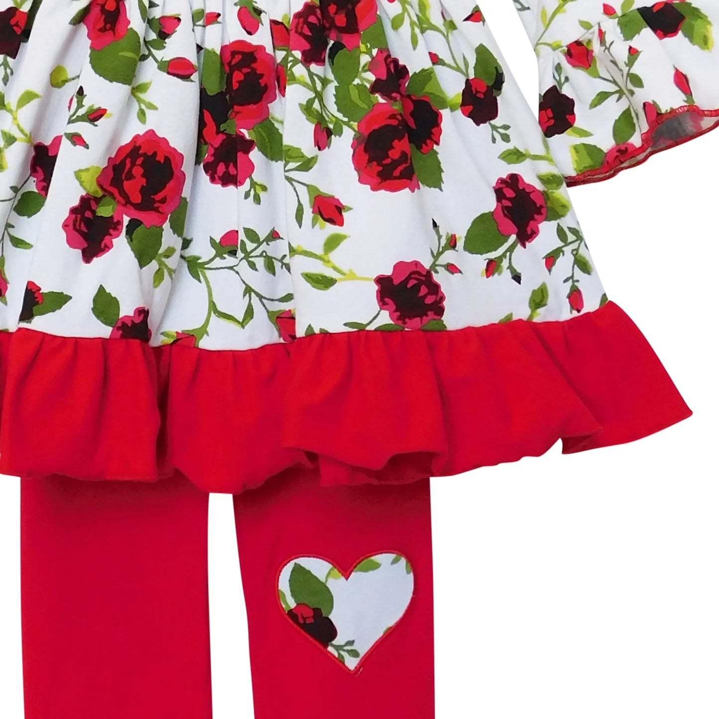 AnnLoren Girls Holiday Outfit Day Red Floral Bouquet Boutique Dress Leggings