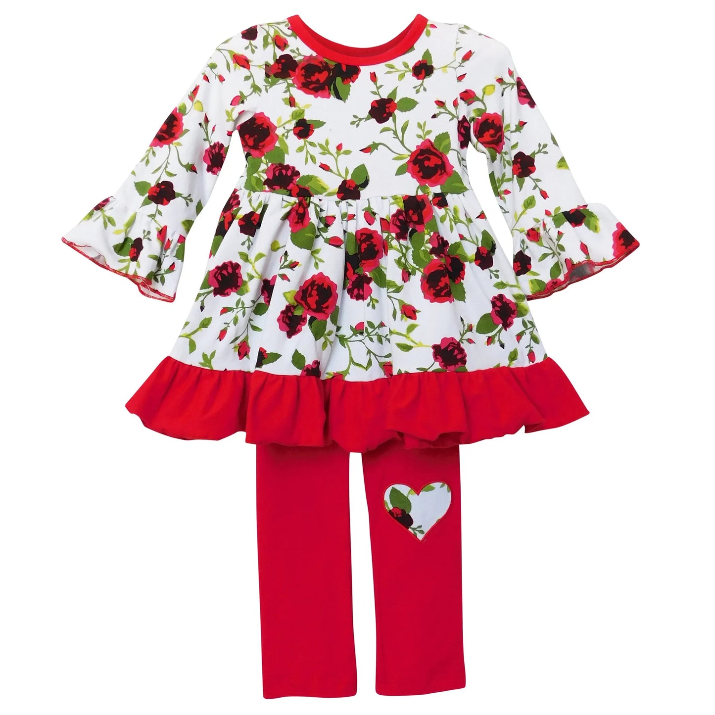 AnnLoren Girls Holiday Outfit Day Red Floral Bouquet Boutique Dress Leggings