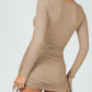 Drawstring Ruched Long Sleeve Mini Dress