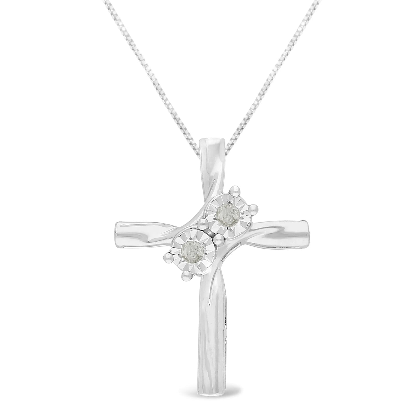 Sterling Silver 1/10 carat Total Diamond Weight Diamond Cross Pendant Necklace