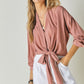 Solid V Neck Long Sleeve Top