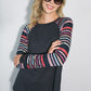 PLUS MULTI STRIPE PRINT AND SOLID MIXED CASUAL TOP