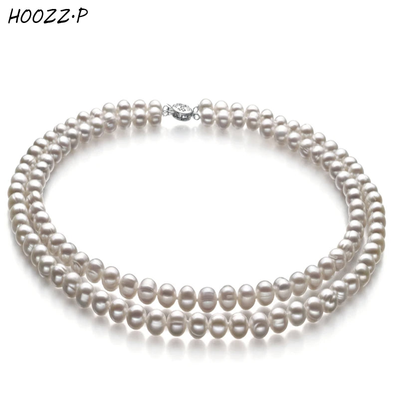 HOOZZ.P Real Pearl Choker Necklace White Black Natural Freshwater Cultured Pearl Double Necklace for Women Gift Pearl 6-7mm A