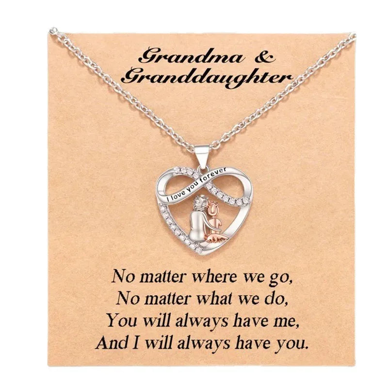 Grandma Granddaughter Necklace Wish Card, Infinity Heart Pendant Birthday Mother's Day Christmas Gifts Jewelry for Women Girls