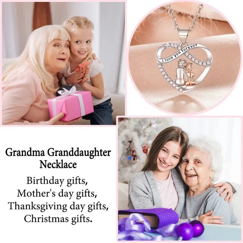 Grandma Granddaughter Necklace Wish Card, Infinity Heart Pendant Birthday Mother's Day Christmas Gifts Jewelry for Women Girls