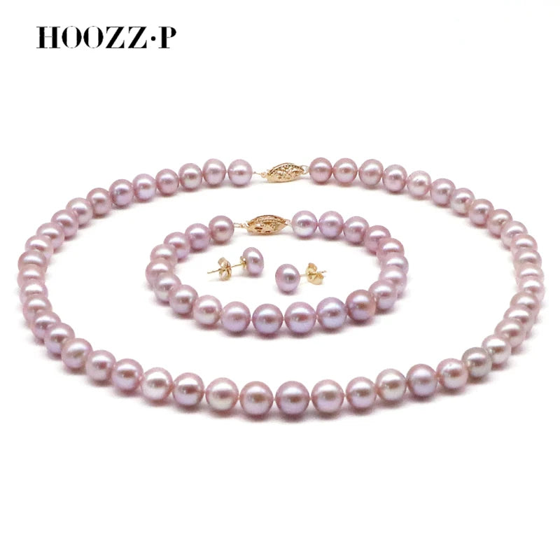 7-8mm AA Natural Pearl Sets High Quality Original Cultured Pearls For Women Bride Wedding Jewelry 925 Silver Purple Lavender New