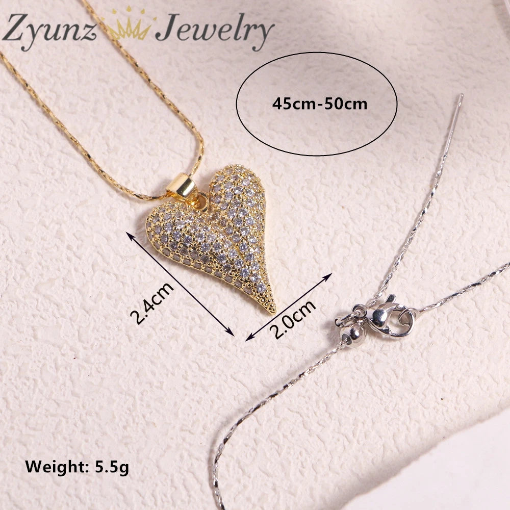 10PCS, Full CZ Stones Love Heart Pendant Necklaces for Women Girls Charm Collar Stylish Fashion New Jewelry